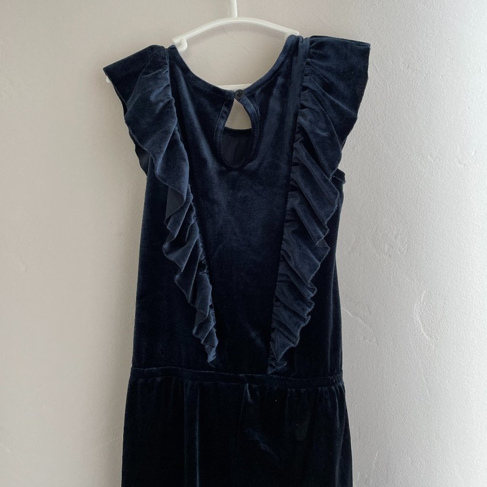 Navy blue velvet ruffle romper 3T